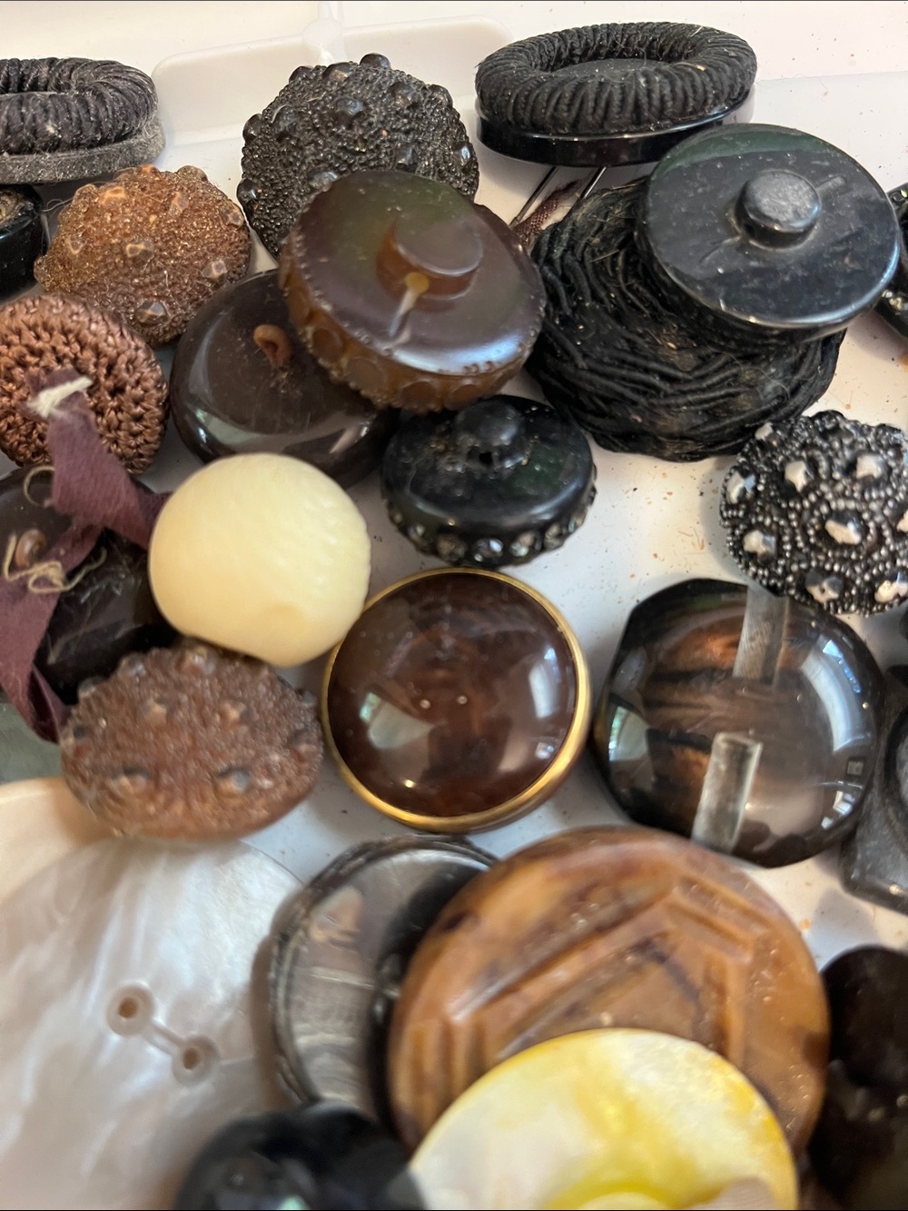 Assorted Vintage Black, Brown, Cream and Tan Decorative Buttons - fiber crafts - Picture 6 of 7